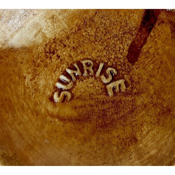 VTG Sunrise Brown Pottery Carved Clay Lid Houses Trees Outdoor 3D Design Glazed - Picture 2 of 12